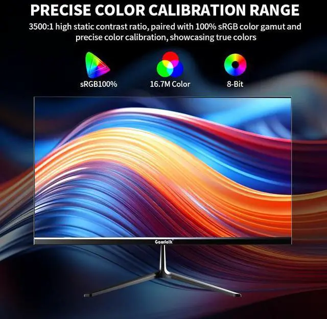 Alt view image 3 of 7 - Gawfolk 24.5-inch Gaming Monitor, FHD 1080P VA Panel, 300Hz Refresh Rate, 1ms Response Time, AMD FreeSync, 100% sRGB, 3500:1 Contrast Ratio, 8-Bit Color, Support Wall Mount