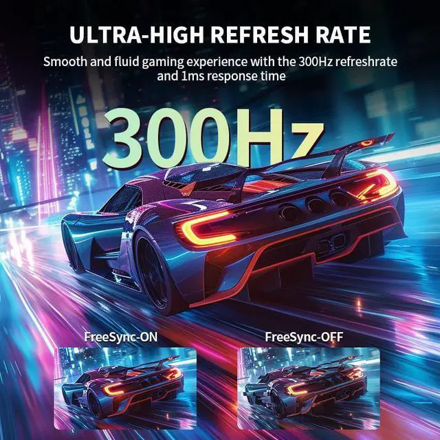 Alt view image 2 of 7 - Gawfolk 24.5-inch Gaming Monitor, FHD 1080P VA Panel, 300Hz Refresh Rate, 1ms Response Time, AMD FreeSync, 100% sRGB, 3500:1 Contrast Ratio, 8-Bit Color, Support Wall Mount
