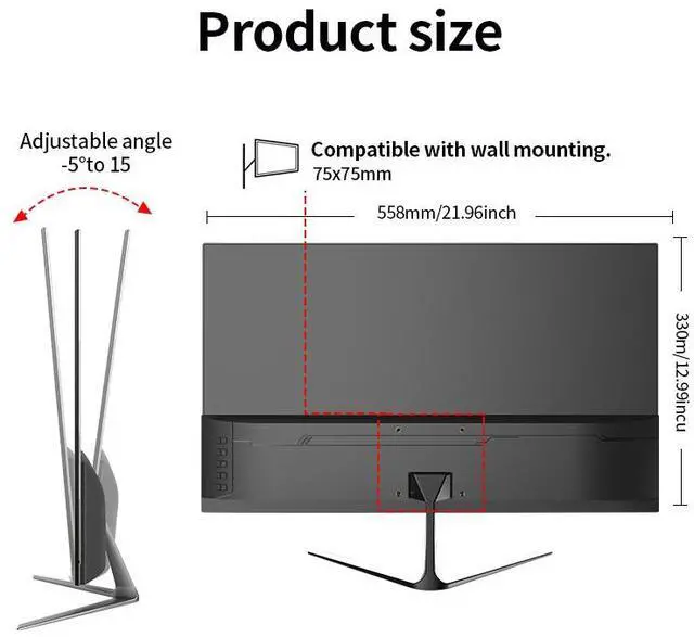 Alt view image 7 of 7 - Gawfolk 24.5-inch Gaming Monitor, FHD 1080P VA Panel, 300Hz Refresh Rate, 1ms Response Time, AMD FreeSync, 100% sRGB, 3500:1 Contrast Ratio, 8-Bit Color, Support Wall Mount