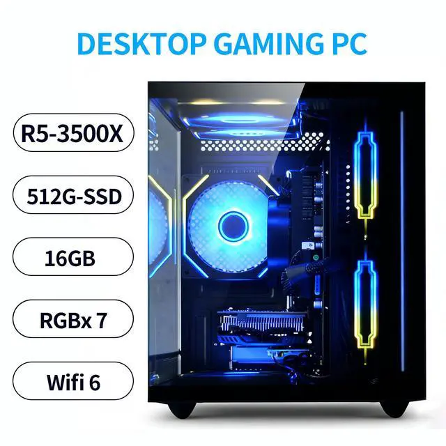 Alt view image 6 of 7 - suevery Gaming PC Desktop, Ryzen 5 6-Core 3.6GHz Up to 4.1GHz 16GB DDR4 RAM 512G SSD RX 560 4G Graphics Card Wi-Fi 6, Gamer Computer Tower for Home Office,Bluetooth Support,windows 11 pro Black
