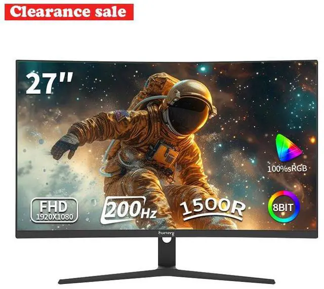 Main image of Suevery 27" FHD 1080p Computer Monitor, 200Hz for Gaming, 1500R Curved PC Monitor, 100% sRGB Color, HDMI&Displayport ,Black