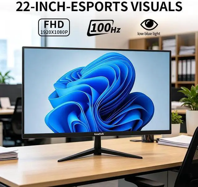 Alt view image 2 of 7 - Gawfolk 22" Flat PC Monitor, 1K Full HD 1920x1080 100Hz Low Blue Light Desktop Display for Home Office