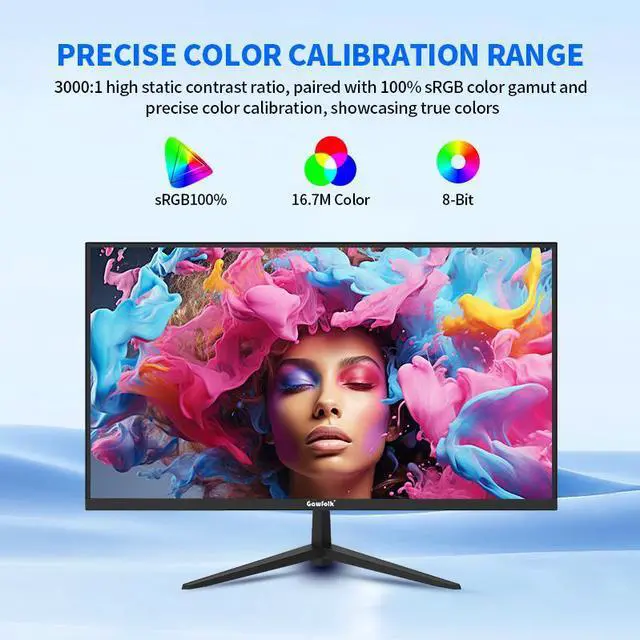 Alt view image 4 of 7 - Gawfolk 22" Flat PC Monitor, 1K Full HD 1920x1080 100Hz Low Blue Light Desktop Display for Home Office
