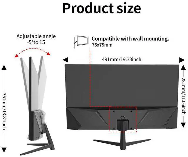 Alt view image 7 of 7 - Gawfolk 22" Flat PC Monitor, 1K Full HD 1920x1080 100Hz Low Blue Light Desktop Display for Home Office