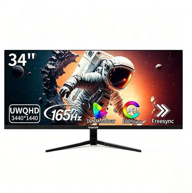 Main image of Gawfolk 34 Inch Ultrawide Gaming Monitor, 165Hz UWQHD (3440x1440) Screen | FreeSync, PIP/PBP Mode, Dual HDMI 2.0 & DP 1.4, VESA, Assist Crosshair