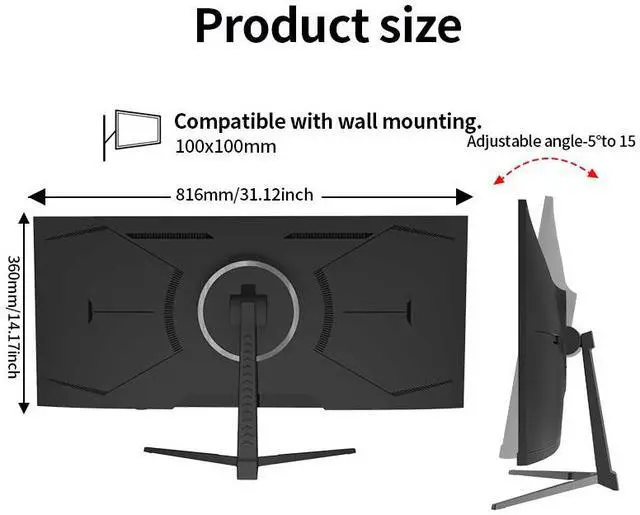 Alt view image 7 of 7 - Gawfolk 34 Inch Ultrawide Gaming Monitor, 165Hz UWQHD (3440x1440) Screen | FreeSync, PIP/PBP Mode, Dual HDMI 2.0 & DP 1.4, VESA, Assist Crosshair