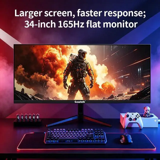 Alt view image 3 of 7 - Gawfolk 34 Inch Ultrawide Gaming Monitor, 165Hz UWQHD (3440x1440) Screen | FreeSync, PIP/PBP Mode, Dual HDMI 2.0 & DP 1.4, VESA, Assist Crosshair