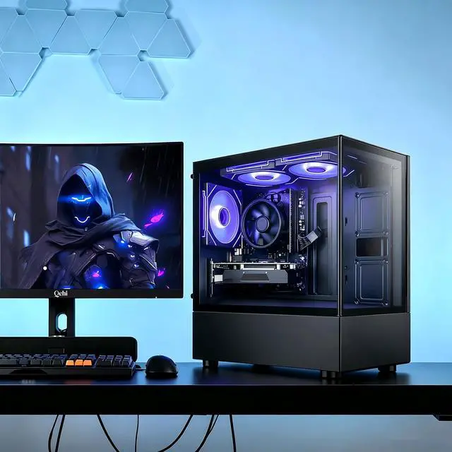 Alt view image 4 of 7 - QEHI Gaming PC Desktop AMD Ryzen 5 3500X DDR4 RX560 16G 512GB SSD Black WiFi 6, RGB Lighting