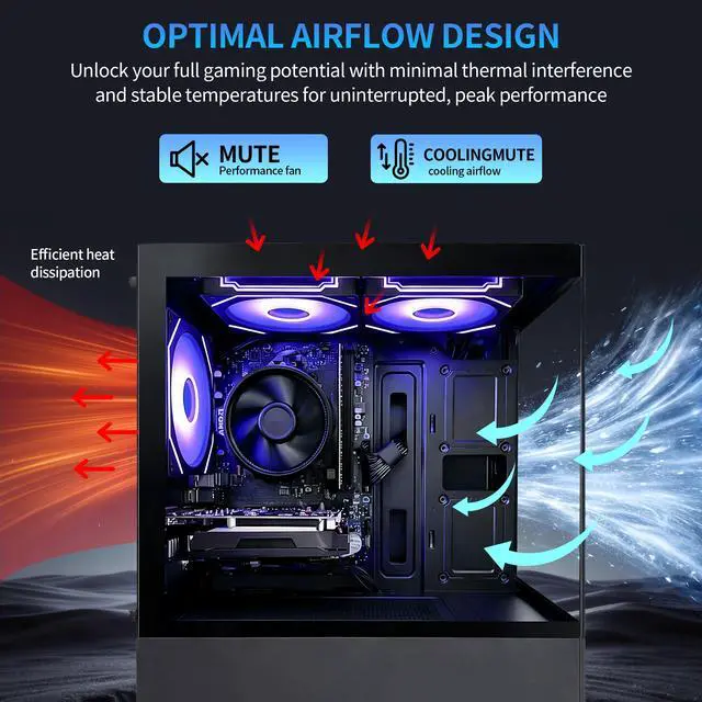 Alt view image 3 of 7 - QEHI Gaming PC Desktop AMD Ryzen 5 3500X DDR4 RX560 16G 512GB SSD Black WiFi 6, RGB Lighting