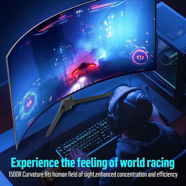 Alt view image 2 of 7 - Gawfolk 34Inch Curved Ultrawide Gaming Monitor, 3440×1440 UWQHD 21:9, 165Hz,1ms GTG,1500R Curved VA Panel,AdaptiveSync,DP 1.4 HDMI 2.1,VESA Mountable Builtin Speakers