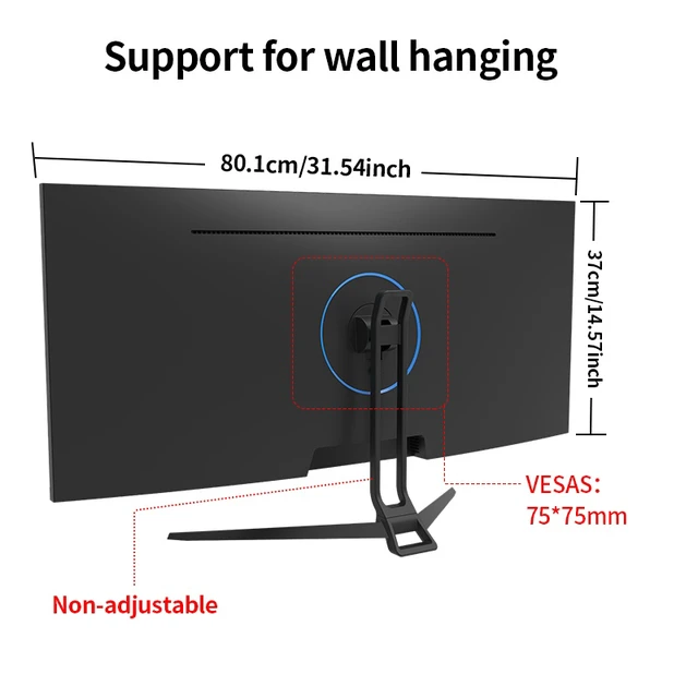 Alt view image 6 of 7 - Gawfolk 34" Curved Ultrawide Gaming Monitor, 21:9 Aspect Ratio WQHD 2560 x 1080, 120Hz Refresh Rate, 100% sRGB Wide Color Gamut, 3000:1 Contrast Ratio, Freesync, VESA Mount 75x75mm, Tilt Adjustment fo