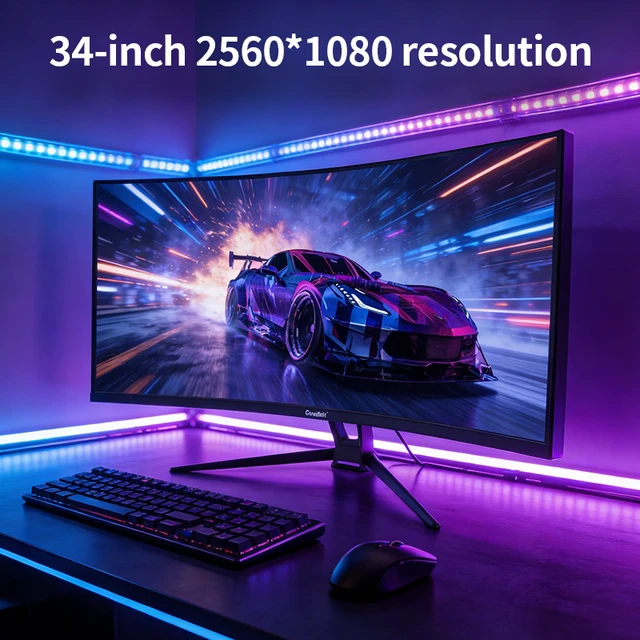 Alt view image 3 of 7 - Gawfolk 34" Curved Ultrawide Gaming Monitor, 21:9 Aspect Ratio WQHD 2560 x 1080, 120Hz Refresh Rate, 100% sRGB Wide Color Gamut, 3000:1 Contrast Ratio, Freesync, VESA Mount 75x75mm, Tilt Adjustment fo