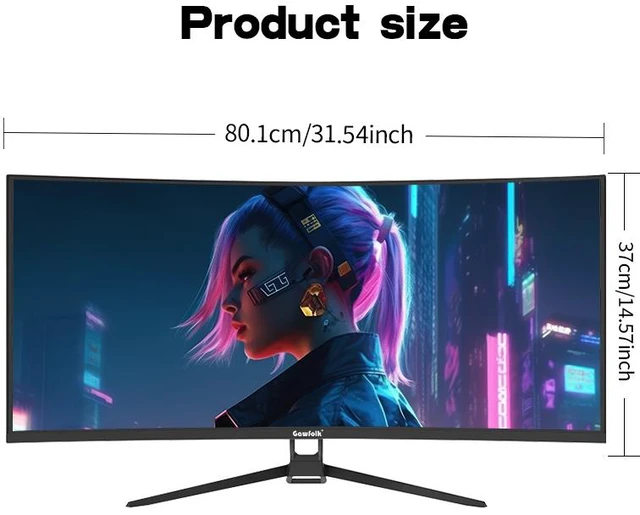 Alt view image 6 of 7 - Gawfolk 34" 1500R Curved Ultrawide Gaming Monitor, 21:9 UWQHD 3440 x 1440, 120Hz Refresh Rate, 1ms GTG Response Time, 100% sRGB, FreeSync, VESA Mount 75x75mm, Tilt Adjustment for PC Gaming & Home Offi