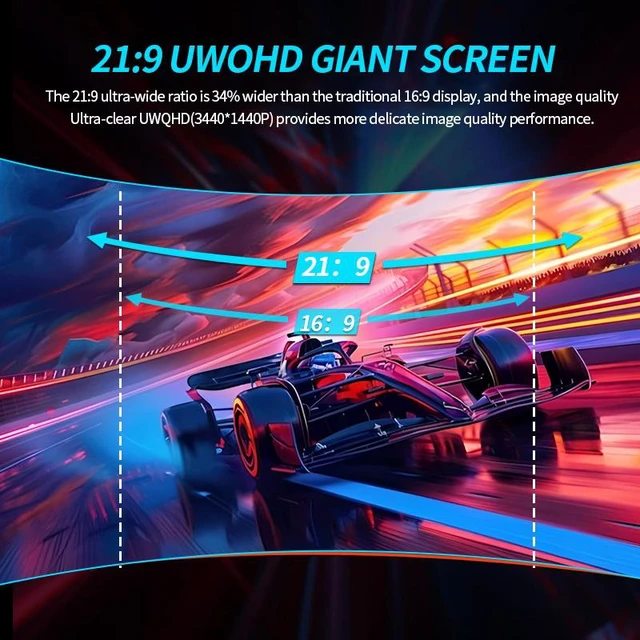 Alt view image 3 of 7 - Gawfolk 34" 1500R Curved Ultrawide Gaming Monitor, 21:9 UWQHD 3440 x 1440, 120Hz Refresh Rate, 1ms GTG Response Time, 100% sRGB, FreeSync, VESA Mount 75x75mm, Tilt Adjustment for PC Gaming & Home Offi