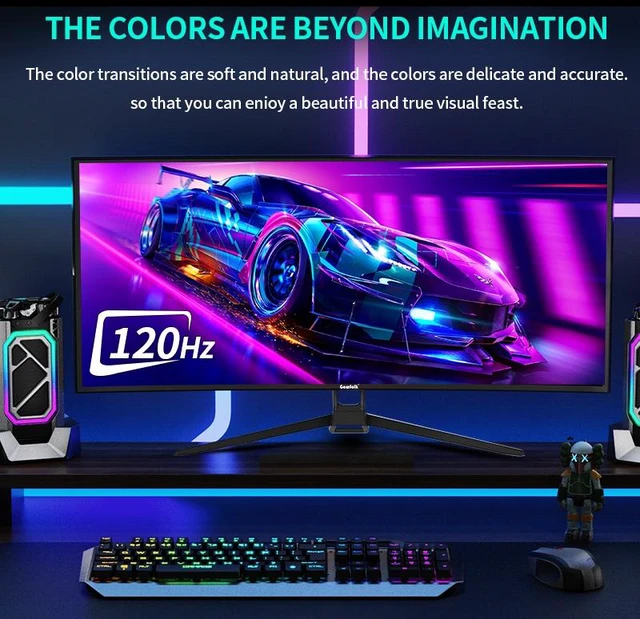 Alt view image 4 of 7 - Gawfolk 34" 1500R Curved Ultrawide Gaming Monitor, 21:9 UWQHD 3440 x 1440, 120Hz Refresh Rate, 1ms GTG Response Time, 100% sRGB, FreeSync, VESA Mount 75x75mm, Tilt Adjustment for PC Gaming & Home Offi