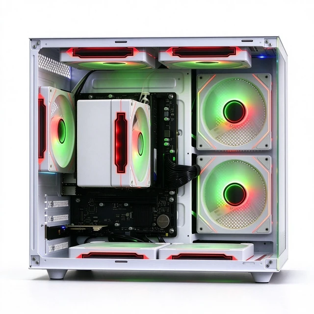 Alt view image 3 of 5 - Qehi Prebuilt Desktop PC, AMD Ryzen 5 3400G, 16GB DDR4 RAM, 256GB 2.5" SSD, White ARGB Tempered Glass Tower, Home Office & Student Desktop Computer