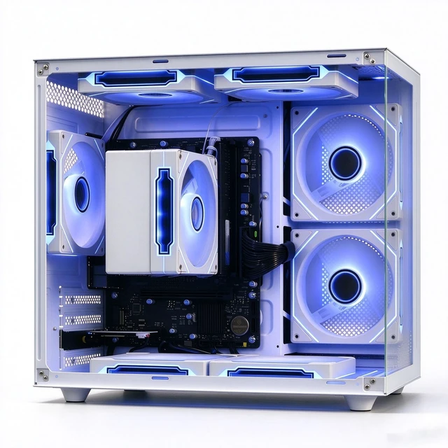 Alt view image 2 of 5 - Qehi Prebuilt Desktop PC, AMD Ryzen 5 3400G, 16GB DDR4 RAM, 256GB 2.5" SSD, White ARGB Tempered Glass Tower, Home Office & Student Desktop Computer