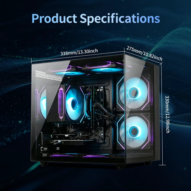 Alt view image 7 of 7 - Suevery PC Desktop, Computer, i5-6400, 16GB DDR3 RAM, 256GB SSD, GT730 2GB Graphics Card, RGB , Tempered Glass Case, Home Office Desktop, Student PC, Desktop Tower, Business Com