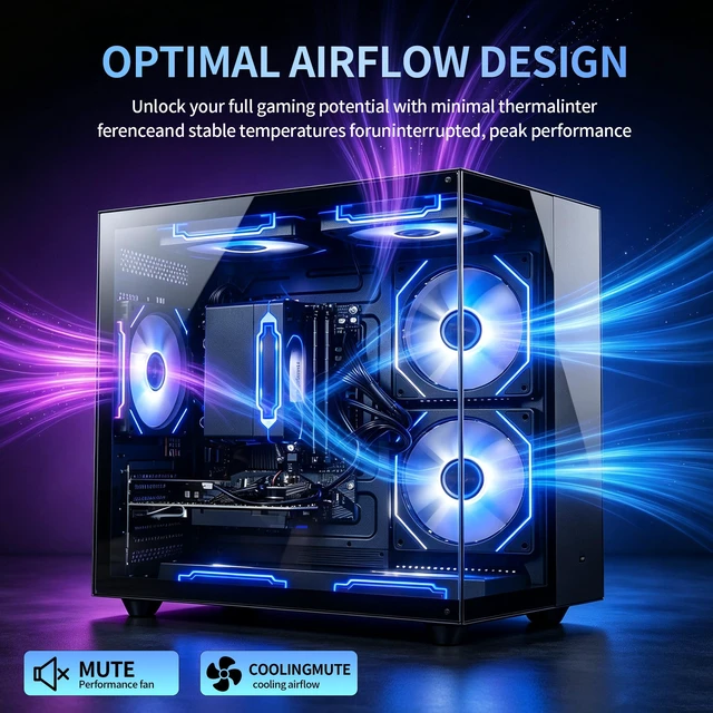 Alt view image 4 of 7 - Suevery PC Desktop, Computer, i5-6400, 16GB DDR3 RAM, 256GB SSD, GT730 2GB Graphics Card, RGB , Tempered Glass Case, Home Office Desktop, Student PC, Desktop Tower, Business Com