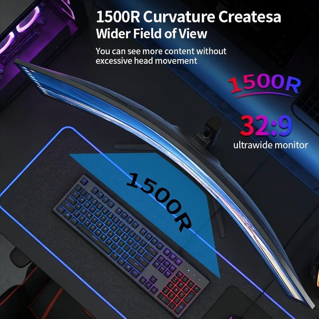 Alt view image 6 of 7 - Gawfolk 49 Inch Curved Ultrawide Gaming Monitor, 5K WQHD 5120×1440P, 165Hz, 1500R Curved VA Panel, 100% sRGB, 3000:1 Contrast, FreeSync, Built-in Speakers, VESA Mountable, 32:9 Aspect Ratio