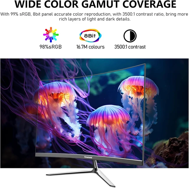 Alt view image 7 of 7 - Gawfolk 24.5 Inch Gaming Curved Monitor 3000R 120Hz PC Screen Full HD 1080P