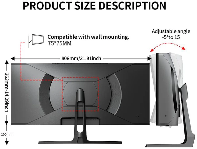 Alt view image 7 of 7 - Gawfolk 34" Curved Gaming Monitor, UWQHD 3440×1440, 180Hz, 1500R Curved, 21:9 Ultrawide, Low Blue Light Eye Protection, 4000:1 Contrast, 100% sRGB, 8-Bit, HDMI DP, Ultra Wide Computer Monitor for PC G