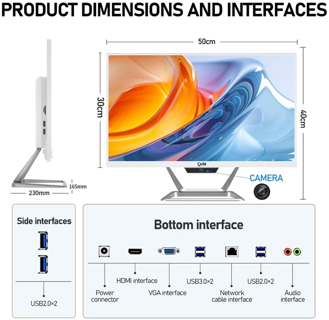 Alt view image 7 of 7 - Qehi 21.5"Inch All-in-One Desktop Computer Core I5 Up to 3.5G 16G RAM 256G SSD Wi-Fi6 Includes Keyboard & Mouse