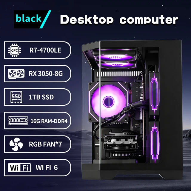 Alt view image 2 of 7 - Qehi Gaming Desktop PC, Ryzen 7 , RTX3050 8G,16G RAM,1T SSD ,WIFI6,prebuilt Black pcs