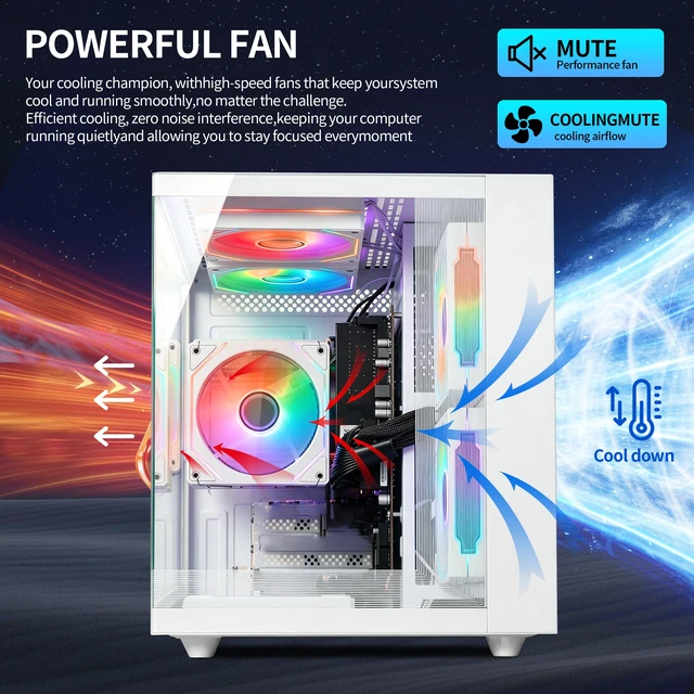 Alt view image 5 of 7 - Qehi Desktop Tower PC, Ryzen 5 3400G , 16GB DDR4 RAM, 512GB 2.5" SATA SSD, RGB Lighting, White Desktop Computer for Home Office Daily Use