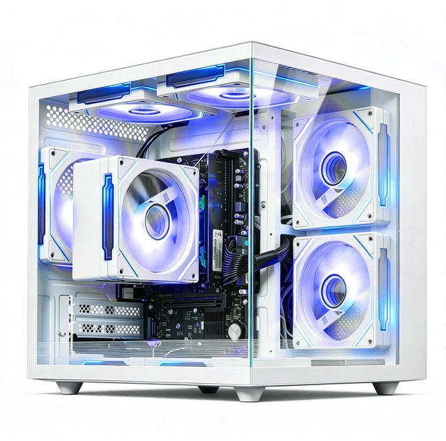 Main image of Qehi Desktop Tower PC, Ryzen 5 3400G , 16GB DDR4 RAM, 512GB 2.5" SATA SSD, RGB Lighting, White Desktop Computer for Home Office Daily Use