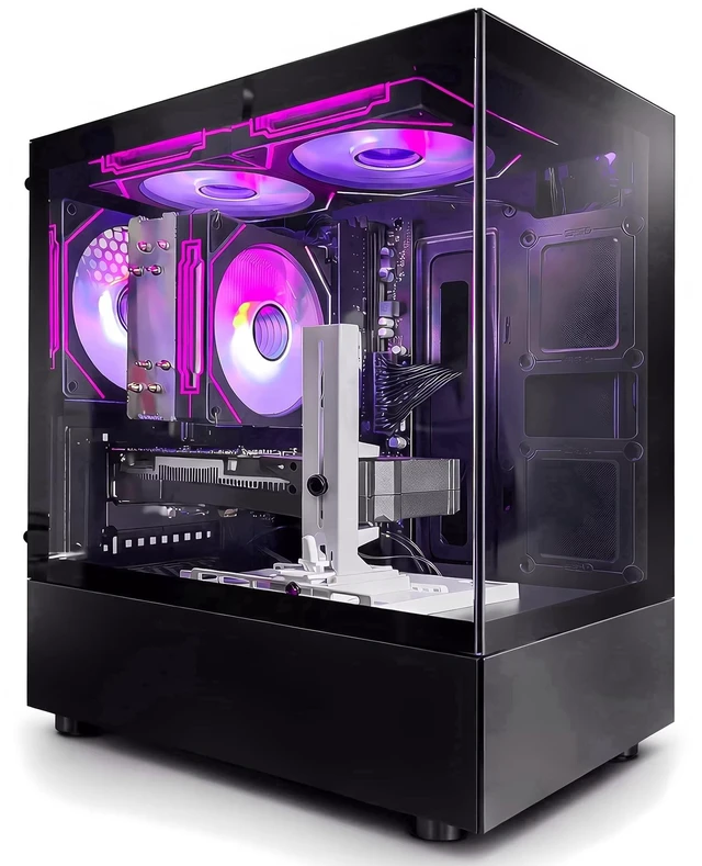 Main image of Qehi Gaming PC Desktop, Ryzen 7 5700X, RTX 3050 6GB, 16GB DDR4 RAM, 512GB NVMe SSD, WiFi 6, Black Prebuilt Gaming Computer Tower