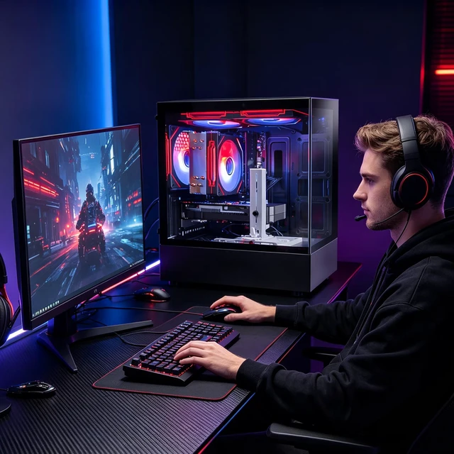 Alt view image 6 of 7 - Qehi Gaming PC Desktop, Ryzen 7 5700X, RTX 3050 6GB, 16GB DDR4 RAM, 512GB NVMe SSD, WiFi 6, Black Prebuilt Gaming Computer Tower