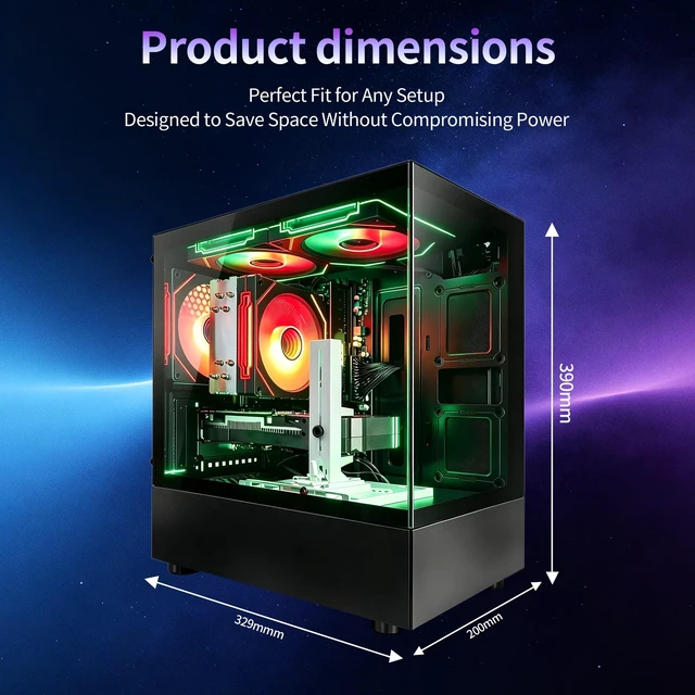 Alt view image 7 of 7 - Qehi Gaming PC Desktop, Ryzen 7 5700X, RTX 3050 6GB, 16GB DDR4 RAM, 512GB NVMe SSD, WiFi 6, Black Prebuilt Gaming Computer Tower