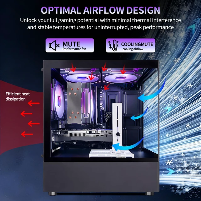 Alt view image 4 of 7 - Qehi Gaming PC Desktop, Ryzen 7 5700X, RTX 3050 6GB, 16GB DDR4 RAM, 512GB NVMe SSD, WiFi 6, Black Prebuilt Gaming Computer Tower