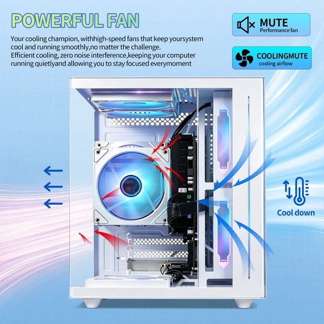 Alt view image 3 of 7 - Qehi Prebuilt Desktop PC, AMD Ryzen 5 3400G, 16GB DDR4 RAM, 256GB 2.5" SSD, White ARGB Tempered Glass Tower, Home Office & Student Desktop Computer