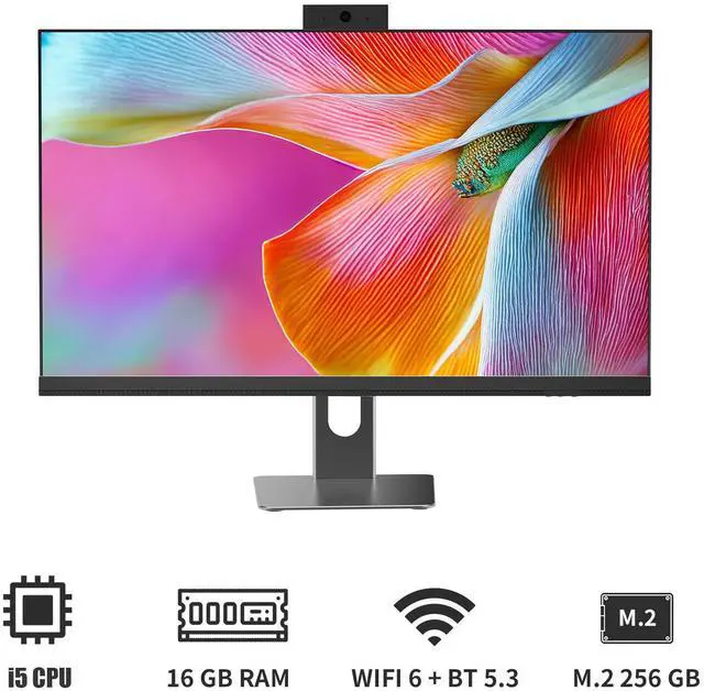 Alt view image 2 of 7 - All in One Desktop Computer, 24" Display, i5 CPU Up to 3.3 GHz, 16GB RAM, 256 GB NVME SSD, Privacy Protection Webcam, WiFi 6 + BT 5.3, Win11 Home, Black