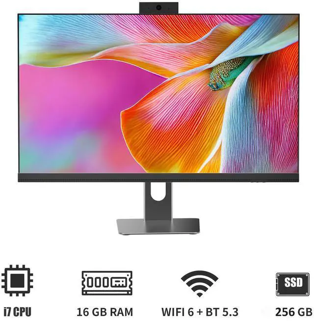 Alt view image 2 of 7 - Cybrimax All in One Computer, 24" Monitor, i7 CPU Up to 4.2 GHz, 16GB RAM, 256GB SSD, Privacy Protection Webcam, WiFi 6 + BT 5.3, Win11 Home, Black (i7+256GB+16GB+24")