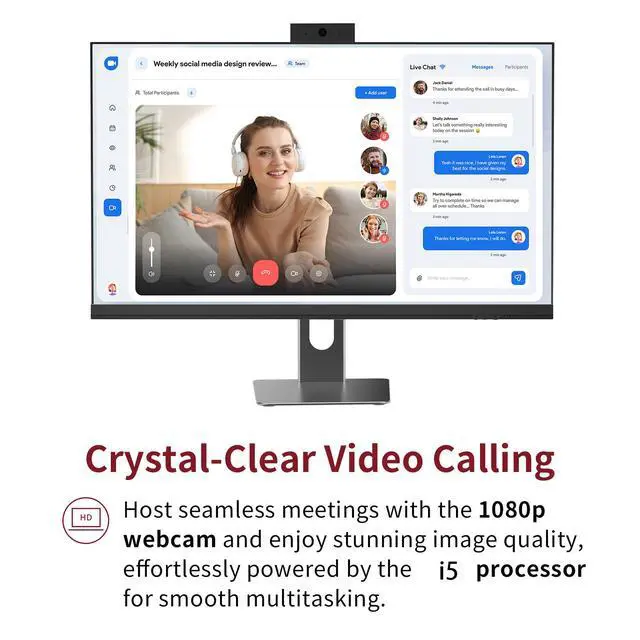 Alt view image 4 of 7 - 27" All-in-One Desktop Computer, i5 CPU, 16GB RAM, 512GB SSD, Win 11 Home WiFi 6 AX900 + BT External Adapter, Space-Saving AIO PC for Home Office,Mouse and keyboard Included