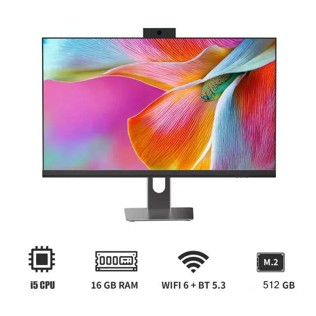 Alt view image 2 of 7 - 27" All-in-One Desktop Computer, i5 CPU, 16GB RAM, 512GB SSD, Win 11 Home WiFi 6 AX900 + BT External Adapter, Space-Saving AIO PC for Home Office,Mouse and keyboard Included