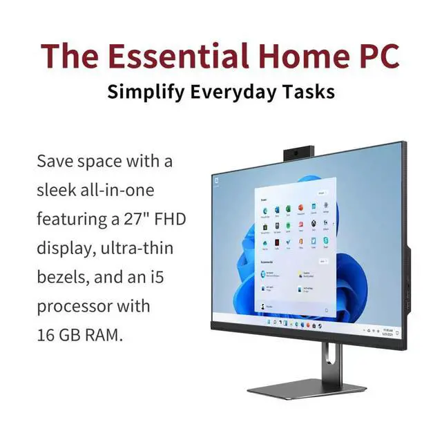 Alt view image 3 of 7 - 27" All-in-One Desktop Computer, i5 CPU, 16GB RAM, 512GB SSD, Win 11 Home WiFi 6 AX900 + BT External Adapter, Space-Saving AIO PC for Home Office,Mouse and keyboard Included