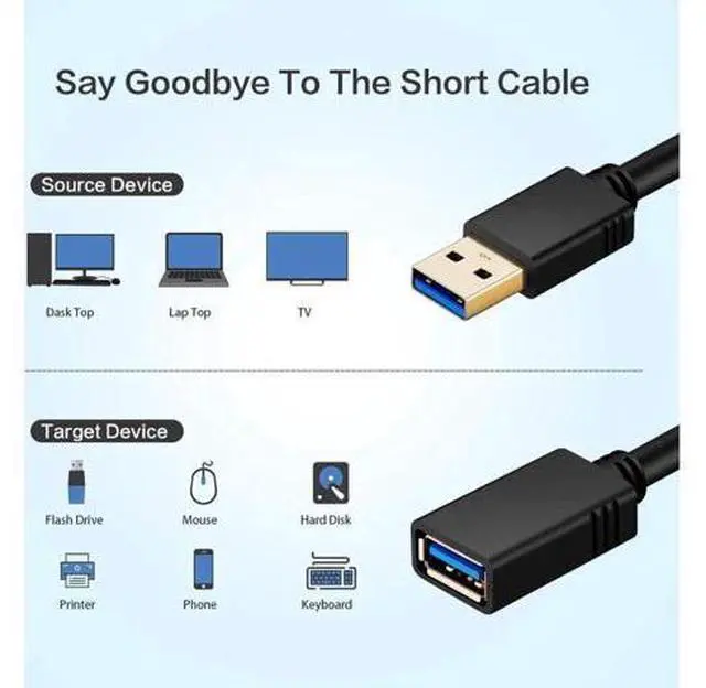 Alt view image 3 of 7 - 16.4 ft. / 5m USB 3.0 Extension Cable , USB 3.0 Extension Cable - A-Male to A-Female for USB Flash Drive, Card Reader, Hard Drive, Keyboard,Mouse,Playstation, Xbox, Printer, Camera