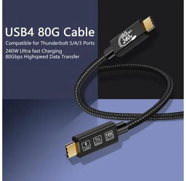Alt view image 2 of 7 - USB4 Cable, with Thunderbolt 5 Cable, 240 W Charging Cable, 80 Gbps Data Cable, gen4 cable,16K@60Hz 4K120Hz HDR, USB C to USB C Cable, for Hub, Dock, M2, M3, SSD, Laptops, Monitor (TB5 80G 240W 1M)
