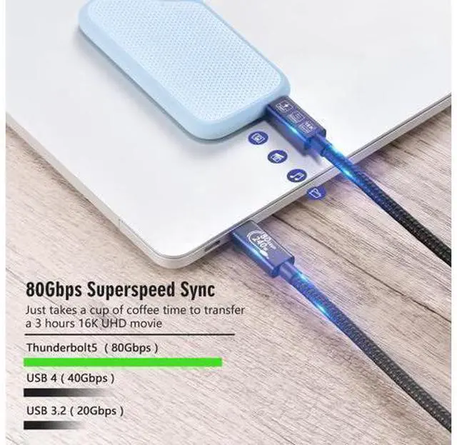 Alt view image 4 of 7 - USB4 Cable, with Thunderbolt 5 Cable, 240 W Charging Cable, 80 Gbps Data Cable, gen4 cable,16K@60Hz 4K120Hz HDR, USB C to USB C Cable, for Hub, Dock, M2, M3, SSD, Laptops, Monitor (TB5 80G 240W 1M)