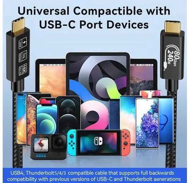 Alt view image 7 of 7 - USB4 Cable, with Thunderbolt 5 Cable, 240 W Charging Cable, 80 Gbps Data Cable, gen4 cable,16K@60Hz 4K120Hz HDR, USB C to USB C Cable, for Hub, Dock, M2, M3, SSD, Laptops, Monitor (TB5 80G 240W 1M)