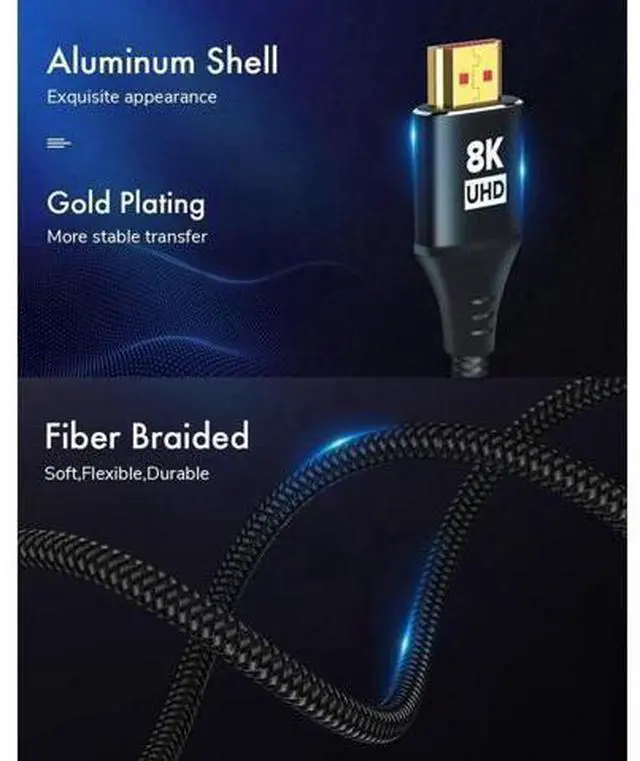 Alt view image 5 of 7 - 8K HDMI 2.1 Cable 16.4FT Kelink 48Gbps Ultra High Speed Black Braided HDMI Cord - Get 4k @ 120Hz On PS5 & Xbox Series X - Supports 8k @ 60Hz HDR eArc Dolby Vision & More