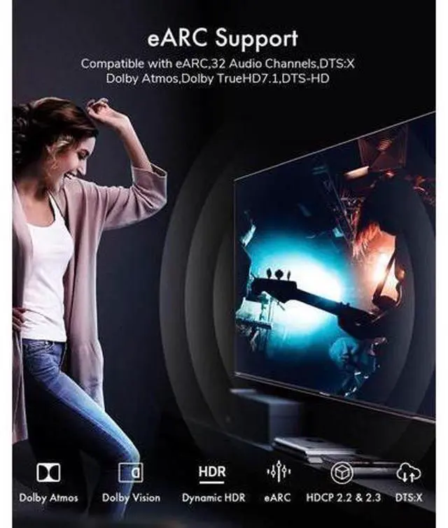 Alt view image 6 of 7 - 8K HDMI 2.1 Cable 16.4FT Kelink 48Gbps Ultra High Speed Black Braided HDMI Cord - Get 4k @ 120Hz On PS5 & Xbox Series X - Supports 8k @ 60Hz HDR eArc Dolby Vision & More