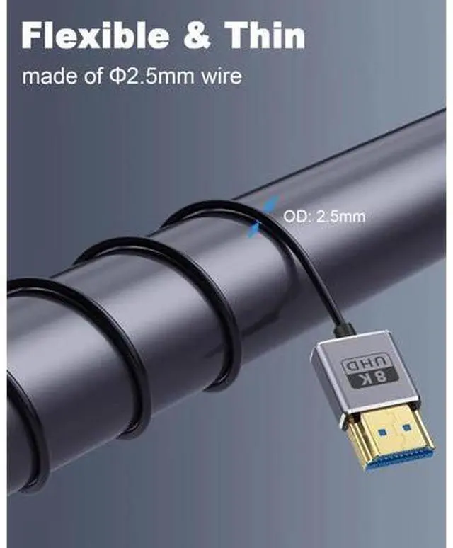 Alt view image 4 of 7 - 8K 90 Degree HDMI Cable, Left Angle HDMI Male to Male Cable,48Gbps Ultra Thin HDMI Cord OD2.5mm, Support 8K@60Hz, 4K@240Hz, Dynamic HDR, eARC, for GH5S, PS5, Xbox One Monitor,PC.4FT/120cm