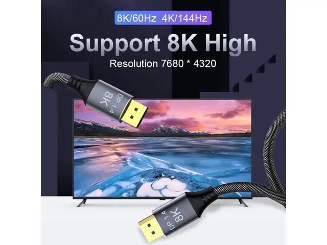Alt view image 2 of 7 - DisplayPort Cable 1.4, 23FT DP Cable, Ultra HD 8K@60Hz 4K@144Hz, High Speed 32.4Gbps HDCP 3D Slim and Flexible DP to DP Cable for HDTVs, Displays, Monitors, Graphics, PC 23 ft.
