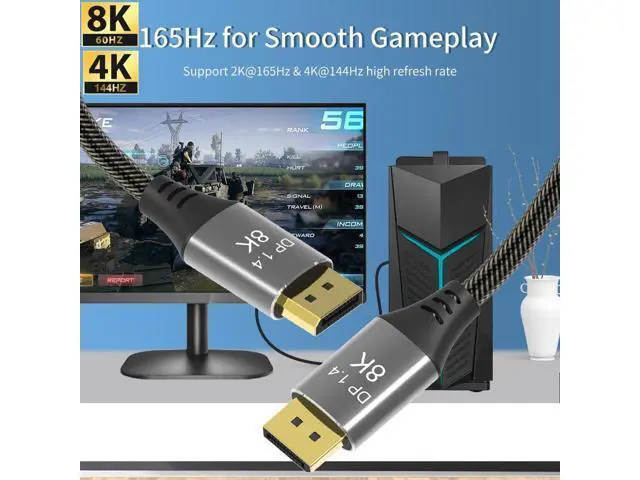 Alt view image 4 of 7 - DisplayPort Cable 1.4, 23FT DP Cable, Ultra HD 8K@60Hz 4K@144Hz, High Speed 32.4Gbps HDCP 3D Slim and Flexible DP to DP Cable for HDTVs, Displays, Monitors, Graphics, PC 23 ft.