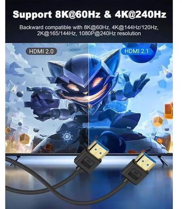 Alt view image 4 of 7 - Ultra Soft Silicone Short HDMI Cable 6.6FT/2M, 8K Hyper Super Flexible Thin HDMI 2.1 Cable, High Speed Supports 3D, 8K@60Hz, ARC Type-A Male to Male for Camera, Monitor, PS5, Camcorder, Gimbal